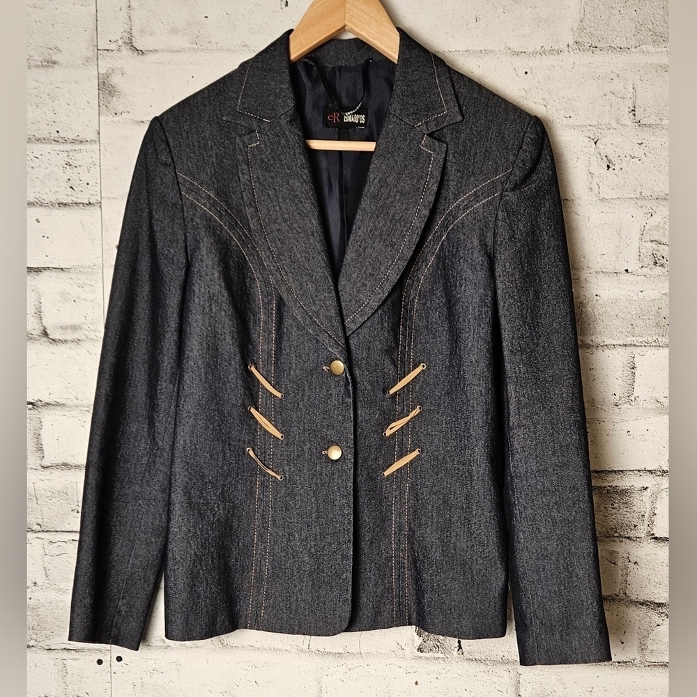 Edwardo’s 90s Vintage Dark Denim Blazer Western Stitching Size 44 XL